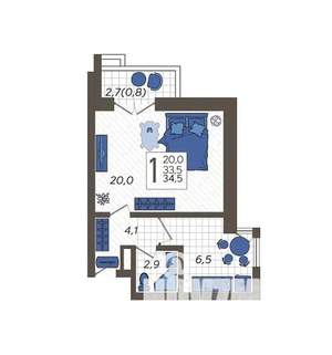 1-к квартира, вторичка, 41м2, 9/12 этаж