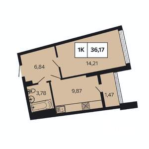 1-к квартира, вторичка, 36м2, 9/10 этаж