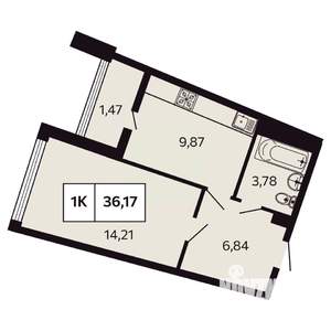 1-к квартира, вторичка, 36м2, 9/9 этаж