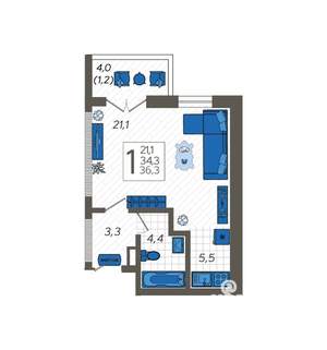 Студия квартира, вторичка, 35м2, 12/12 этаж