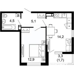1-к квартира, вторичка, 38м2, 4/17 этаж