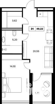 2-к квартира, вторичка, 49м2, 6/16 этаж