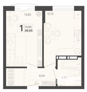 1-к квартира, вторичка, 36м2, 2/20 этаж
