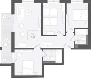 4-к квартира, вторичка, 82м2, 6/10 этаж