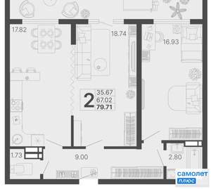 2-к квартира, вторичка, 80м2, 9/20 этаж