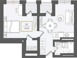 2-к квартира, вторичка, 46м2, 9/10 этаж