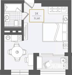 1-к квартира, вторичка, 32м2, 9/10 этаж