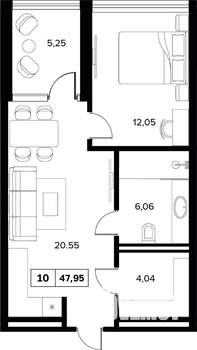 2-к квартира, вторичка, 48м2, 6/16 этаж