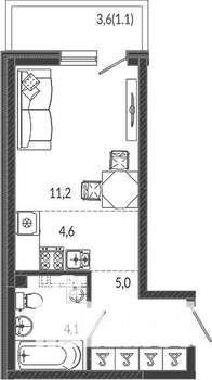 Студия квартира, вторичка, 26м2, 2/12 этаж