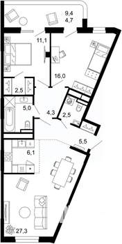 2-к квартира, вторичка, 85м2, 4/6 этаж