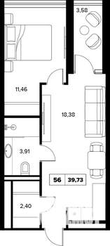 2-к квартира, вторичка, 40м2, 6/16 этаж