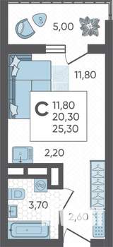 Студия квартира, строящийся дом, 25м2, 10/10 этаж