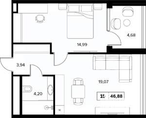 2-к квартира, вторичка, 47м2, 6/16 этаж
