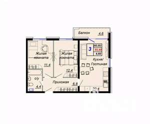 2-к квартира, вторичка, 60м2, 11/16 этаж