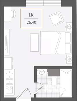 1-к квартира, вторичка, 26м2, 2/10 этаж