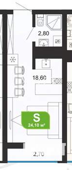 Студия квартира, вторичка, 24м2, 7/19 этаж