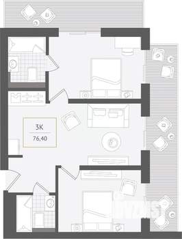 3-к квартира, вторичка, 76м2, 10/10 этаж