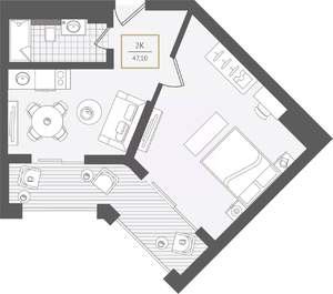 2-к квартира, вторичка, 47м2, 7/10 этаж