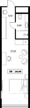 1-к квартира, строящийся дом, 30м2, 8/16 этаж