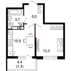 1-к квартира, вторичка, 33м2, 15/17 этаж
