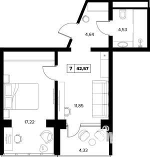 2-к квартира, вторичка, 43м2, 15/16 этаж