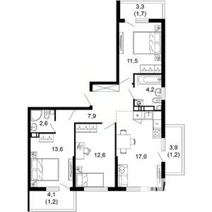 3-к квартира, вторичка, 74м2, 3/17 этаж