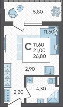 Студия квартира, вторичка, 27м2, 1/16 этаж