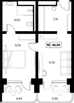 2-к квартира, вторичка, 46м2, 13/16 этаж