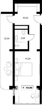 1-к квартира, вторичка, 44м2, 8/16 этаж