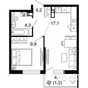 1-к квартира, вторичка, 37м2, 6/12 этаж