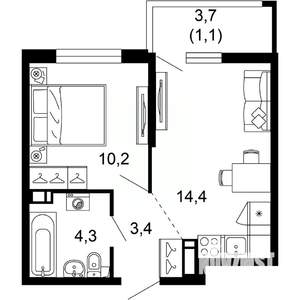 1-к квартира, вторичка, 33м2, 7/17 этаж