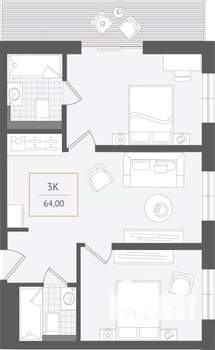 3-к квартира, вторичка, 64м2, 3/10 этаж