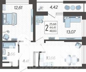 2-к квартира, вторичка, 49м2, 2/19 этаж