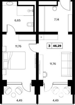 2-к квартира, вторичка, 46м2, 16/16 этаж