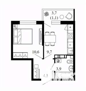Студия квартира, вторичка, 30м2, 5/12 этаж