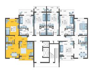 2-к квартира, строящийся дом, 62м2, 9/10 этаж