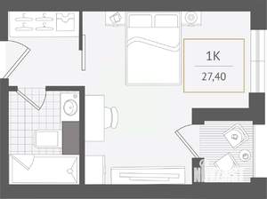 1-к квартира, вторичка, 27м2, 8/10 этаж