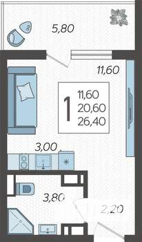 Студия квартира, строящийся дом, 26м2, 8/10 этаж