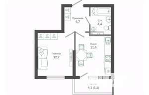 1-к квартира, вторичка, 34м2, 1/12 этаж