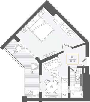2-к квартира, вторичка, 48м2, 7/10 этаж