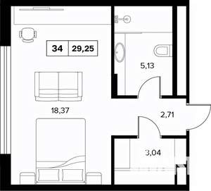 1-к квартира, вторичка, 29м2, 6/16 этаж