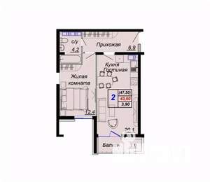 2-к квартира, вторичка, 48м2, 10/16 этаж