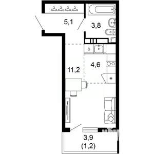 1-к квартира, вторичка, 26м2, 3/17 этаж