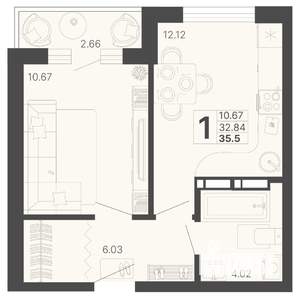 1-к квартира, вторичка, 34м2, 2/20 этаж