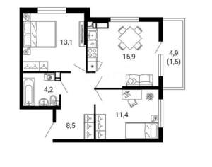 2-к квартира, вторичка, 55м2, 10/17 этаж
