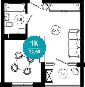 1-к квартира, строящийся дом, 33м2, 7/10 этаж