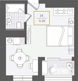 1-к квартира, вторичка, 32м2, 8/10 этаж