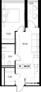 2-к квартира, вторичка, 40м2, 6/16 этаж
