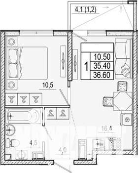 2-к квартира, вторичка, 37м2, 7/17 этаж