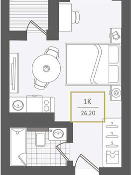 1-к квартира, вторичка, 26м2, 3/10 этаж
